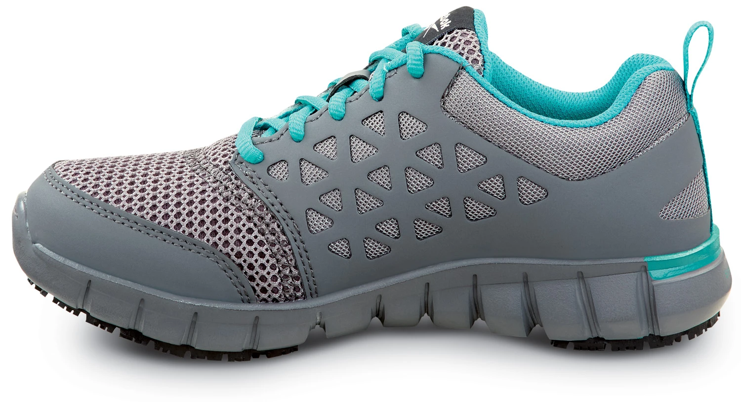 Reebok Work SRB030 Sublite, Women's, Grey/Turquoise, Athletic Style, MaxTRAX Slip Resistant, Soft Toe Work Shoe 3 Reebok Work SRB030 Sublite, Women's, Grey/Turquoise, Athletic Style, MaxTRAX Slip Resistant, Soft Toe Work Shoe - Image 3