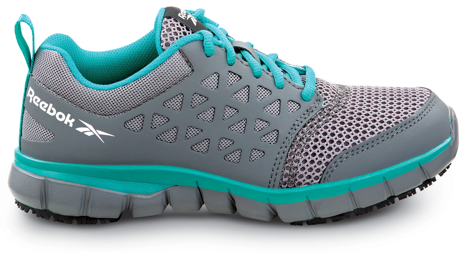 Reebok Work SRB030 Sublite, Women's, Grey/Turquoise, Athletic Style, MaxTRAX Slip Resistant, Soft Toe Work Shoe 2 Reebok Work SRB030 Sublite, Women's, Grey/Turquoise, Athletic Style, MaxTRAX Slip Resistant, Soft Toe Work Shoe - Image 2