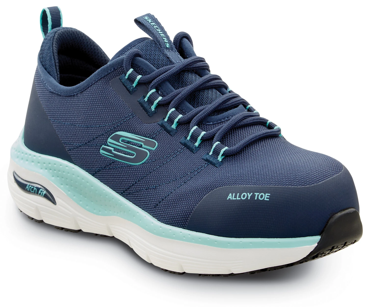 SKECHERS Work Arch Fit SSK108097NVAQ Sadie, Women's, Navy Aqua, Athletic Style, Alloy Toe, EH, MaxTRAX Slip Resistant, Work Shoe 1 SKECHERS Work Arch Fit SSK108097NVAQ Sadie, Women's, Navy Aqua, Athletic Style, Alloy Toe, EH, MaxTRAX Slip Resistant, Work Shoe