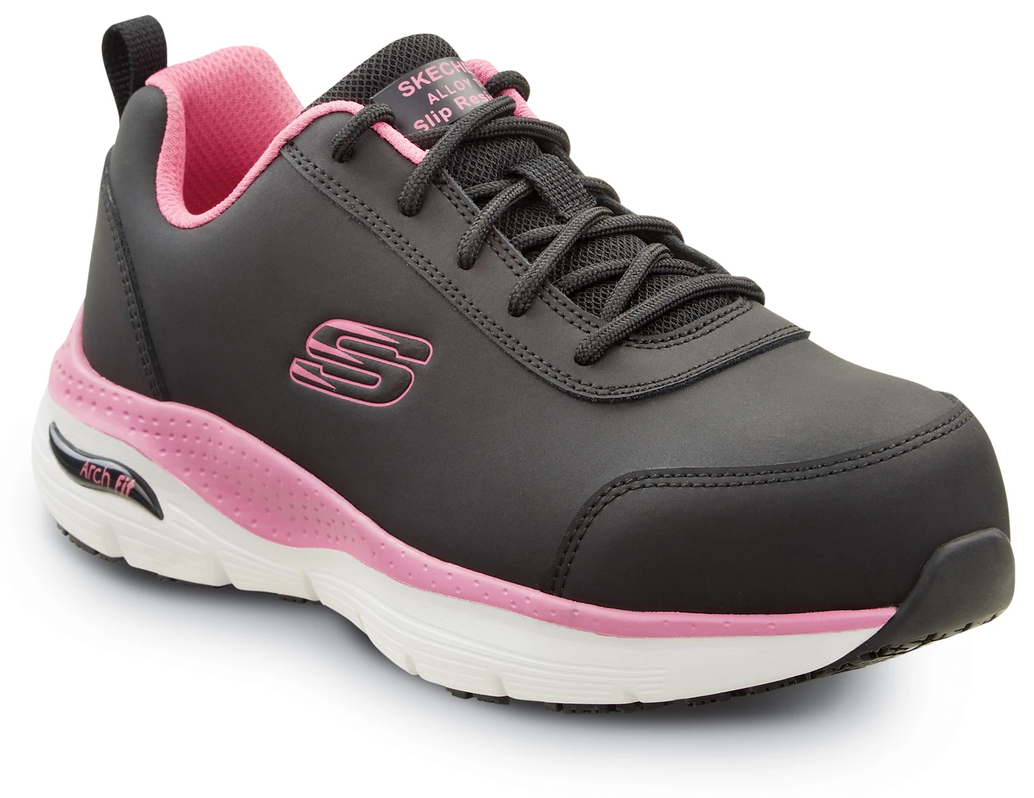 SKECHERS Work Arch Fit SSK108098BKPK Reagan, Women's, Black/Pink, Athletic Style, Alloy Toe, EH, MaxTRAX Slip Resistant, Work Shoe 1 SKECHERS Work Arch Fit SSK108098BKPK Reagan, Women's, Black/Pink, Athletic Style, Alloy Toe, EH, MaxTRAX Slip Resistant, Work Shoe