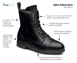 Xena Workwear XESPBL1 Women's Spice Safety Boot, Jet Black, Steel Toe, Side Zipper -Reebok || Skechers || Wolverine Sales Store xespbl1 walkaround