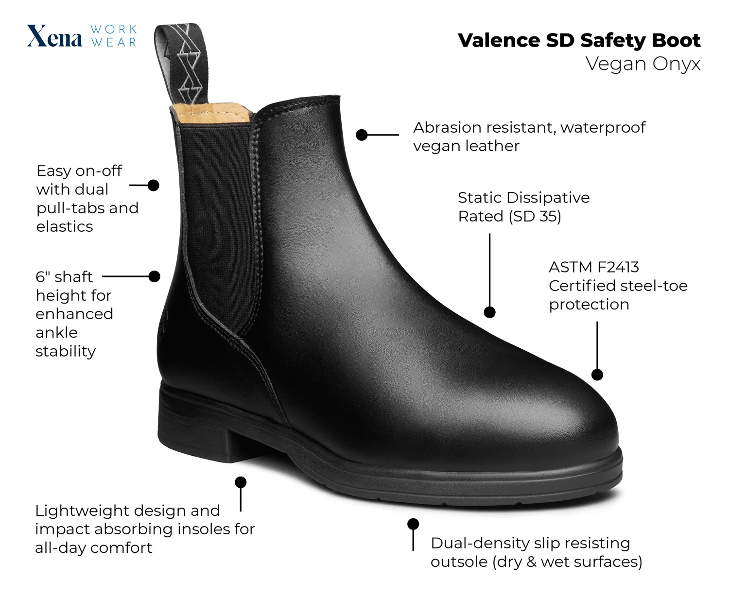 Xena Workwear XEVABL1 Women's Valence SD Safety Boot, Vegan Onyx, Steel Toe 6 Xena Workwear XEVABL1 Women's Valence SD Safety Boot, Vegan Onyx, Steel Toe - Image 6